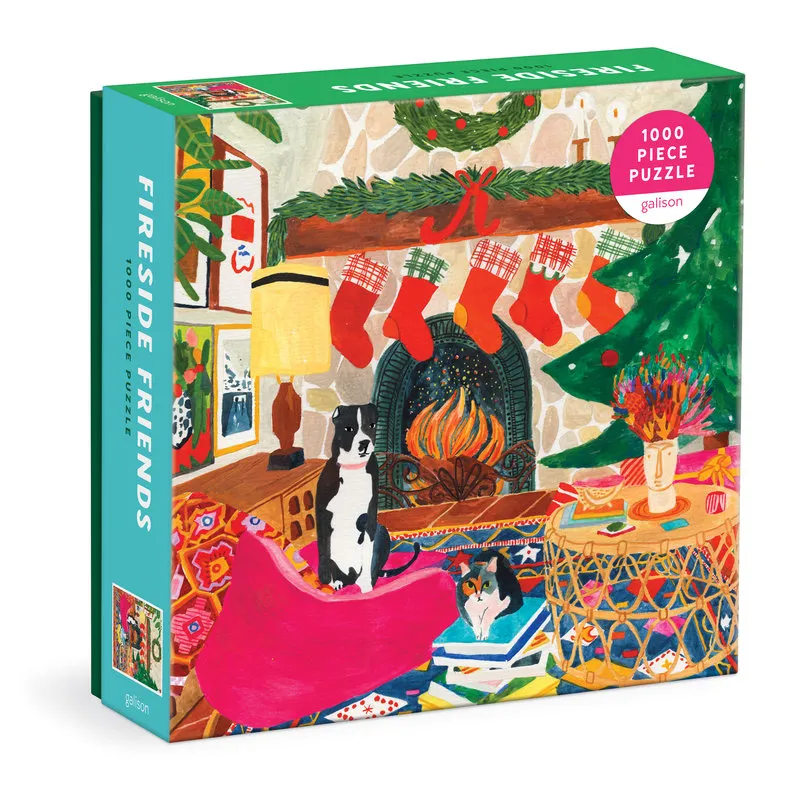 Freunde am Kamin – 1000-teiliges Puzzle in einer Quadratischen Box