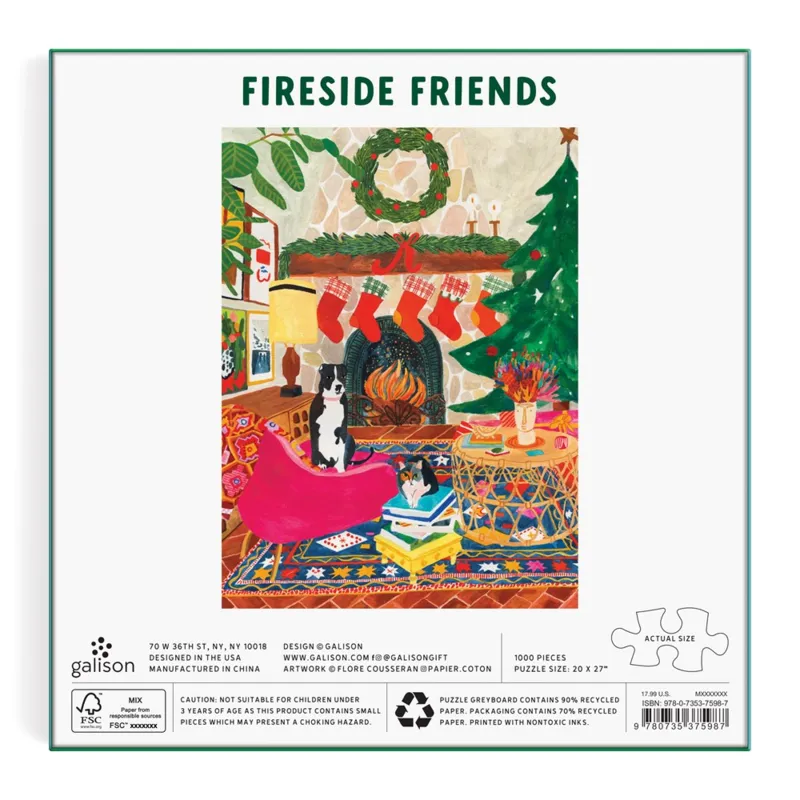 Freunde am Kamin – 1000-teiliges Puzzle in einer Quadratischen Box