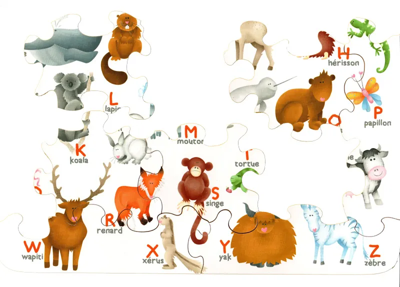 Handgeschnittenes Holzpuzzle - The Animal Alphabet