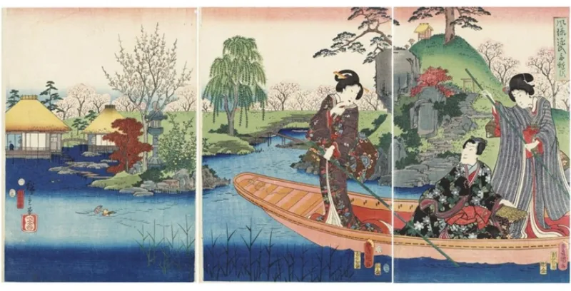 Handgeschnittenes Holzpuzzle - La Barque, Utagawa Kunisada