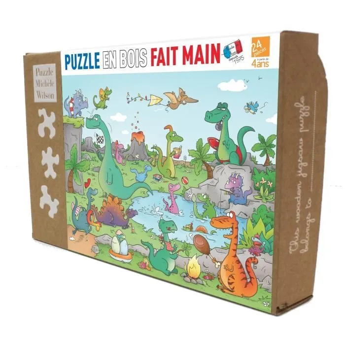 Handgeschnittenes Holzpuzzle - Dinosaures