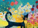Chat dans une mer de fleurs