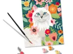 Malen nach Zahlen - CréArt - Weiße Katze & Blumen
